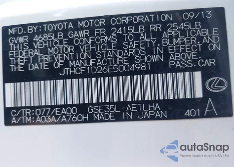 2014 Lexus Is 250 z USA, uszkodzony, nr VIN JTHCF1D26E5004981